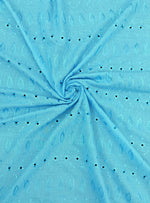 Load image into Gallery viewer, Turquoise Medium Weight Eyelet Double Scalloped Finished Edge Stitched Embroidery Fabric, 42" Wide
