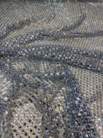 Load image into Gallery viewer, Silver Diamond Rhinestone Mesh Fabric – Sparkly Crystal Net Fabric by the Yard for Costumes, Dancewear, Gowns, DIY Crafts
