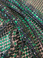Load image into Gallery viewer, Emerald Diamond Rhinestone Mesh Fabric – Sparkly Crystal Net Fabric by the Yard for Costumes, Dancewear, Gowns, DIY Crafts
