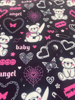Load image into Gallery viewer, Dark Teddy Bear Angel Baby Spandex Fabric – Stretch 4 way by the Yard – Goth

