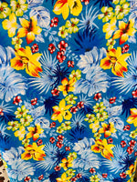 Load image into Gallery viewer, Turquoise Hawaiian Flowers Print Poly Cotton Fabric, Sells by The Yard
