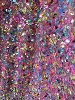 Load image into Gallery viewer, Rainbow Iridescent Sequin Stretch Velvet Fabric | Sparkle Party Dress, Dancewear, Stage Costume, DIY Sewing Material
