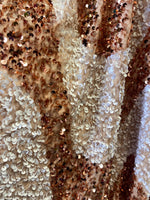 Load image into Gallery viewer, Peach White Sequin Embroidered Fabric | Sparkly Glam Fabric for Dresses, Costumes, Event Decor &amp; Crafts
