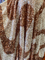 Load image into Gallery viewer, Peach White Sequin Embroidered Fabric | Sparkly Glam Fabric for Dresses, Costumes, Event Decor &amp; Crafts
