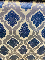 Load image into Gallery viewer, Luxury Blue Damask Jacquard Upholstery Fabric – Elegant Baroque Pattern by the Yard
