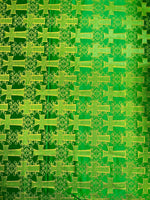 Load image into Gallery viewer, Green Gold Cross Jacquard Satin Fabric – Religious Brocade Cloth for Vestments, Church Decor, Costumes &amp; Crafts
