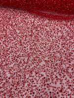 Load image into Gallery viewer, Red pearls sequins on mesh fabric, 54 inches wide
