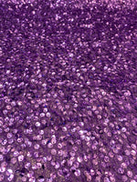 Load image into Gallery viewer, Purple sequin-embroidered fabric on a textured base with eyelash/fringe threads  Dressmaking Costume Material by the Yard
