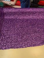 Load image into Gallery viewer, Purple sequin-embroidered fabric on a textured base with eyelash/fringe threads  Dressmaking Costume Material by the Yard
