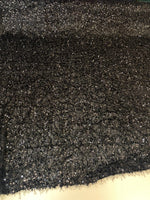 Load image into Gallery viewer, Black sequin-embroidered fabric on a textured base with eyelash/fringe threads  Dressmaking Costume Material by the Yard
