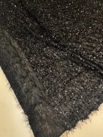Load image into Gallery viewer, Black sequin-embroidered fabric on a textured base with eyelash/fringe threads  Dressmaking Costume Material by the Yard
