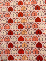 Load image into Gallery viewer, Cheeky Heart Print Spandex Fabric 4 Way Stretch | Pink Novelty Butt Heart Pattern Fabric by the Yard | Swimwear, Activewear, Costumes
