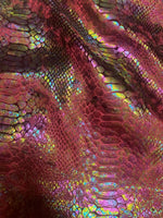 Load image into Gallery viewer, Burgundy foil Snake design on a stretch velvet fabric-Sold by the yard.
