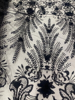 Load image into Gallery viewer, Black Glitter Floral Lace Fabric with 3D Flowers | Embroidered Mesh Tulle Fabric by the Yard for Dresses, Gowns, DIY Crafts &amp; Decor
