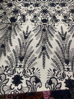 Load image into Gallery viewer, Black Glitter Floral Lace Fabric with 3D Flowers | Embroidered Mesh Tulle Fabric by the Yard for Dresses, Gowns, DIY Crafts &amp; Decor
