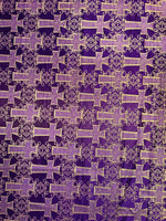 Load image into Gallery viewer, Purple Gold Cross Jacquard Satin Fabric – Religious Brocade Cloth for Vestments, Church Decor, Costumes &amp; Crafts

