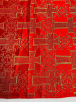 Load image into Gallery viewer, Red Gold Cross Jacquard Satin Fabric – Religious Brocade Cloth for Vestments, Church Decor, Costumes &amp; Crafts
