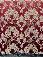 Load image into Gallery viewer, Red Damask Jacquard Upholstery Fabric – Luxury Baroque Brocade by the Yard 54” wide
