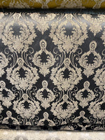 Load image into Gallery viewer, Dark Gray Damask Jacquard Upholstery Fabric – Luxury Baroque Brocade by the Yard 54” wide
