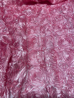 Load image into Gallery viewer, Bubble gum pink satin Rosette 3D Flower drapery fabric BY THE YARD 54" Wide
