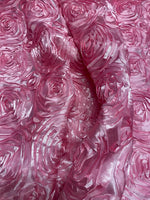 Load image into Gallery viewer, Bubble gum pink satin Rosette 3D Flower drapery fabric BY THE YARD 54" Wide
