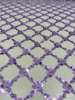 Load image into Gallery viewer, Purple Sequin Beaded Lattice Mesh Fabric | Luxury Embroidered Tulle for Dresses, Gowns, Costumes, Event Decor
