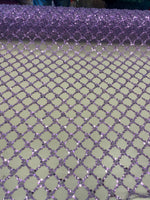 Load image into Gallery viewer, Purple Sequin Beaded Lattice Mesh Fabric | Luxury Embroidered Tulle for Dresses, Gowns, Costumes, Event Decor
