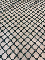 Load image into Gallery viewer, Emerald Sequin Beaded Lattice Mesh Fabric | Luxury Embroidered Tulle for Dresses, Gowns, Costumes, Event Decor
