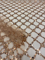 Load image into Gallery viewer, Gold Sequin Beaded Lattice Mesh Fabric | Luxury Embroidered Tulle for Dresses, Gowns, Costumes, Event Decor

