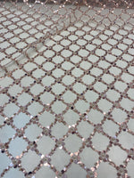 Load image into Gallery viewer, Rose gold Sequin Beaded Lattice Mesh Fabric | Luxury Embroidered Tulle for Dresses, Gowns, Costumes, Event Decor
