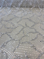 Load image into Gallery viewer, Silver Sequin Embroidered Fabric – Luxury Mesh Lace Material for Dresses, Gowns, Costumes &amp; Event Decor
