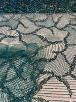 Load image into Gallery viewer, Emerald Sequin Embroidered Fabric – Luxury Mesh Lace Material for Dresses, Gowns, Costumes &amp; Event Decor
