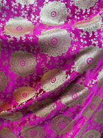 Load image into Gallery viewer, Luxury Fuchsia &amp; Gold Brocade Jacquard Fabric – Metallic Floral Medallion Pattern – Upholstery, Costume, Drapery, Sewing Material by the Yar
