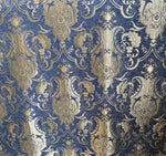 Load image into Gallery viewer, Navy Blue/Silver Damask Chenille Upholstery Fabric – Elegant Baroque Pattern, Home Décor &amp; Drapery Material by the Yard
