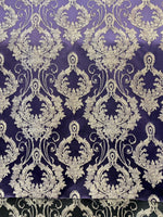 Load image into Gallery viewer, Purple Damask Jacquard Upholstery Fabric – Luxury Baroque Brocade by the Yard 54” wide
