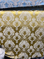 Load image into Gallery viewer, Gold Damask Jacquard Upholstery Fabric – Luxury Baroque Brocade by the Yard 54” wide

