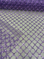 Load image into Gallery viewer, Purple Sequin Beaded Lattice Mesh Fabric | Luxury Embroidered Tulle for Dresses, Gowns, Costumes, Event Decor
