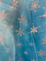 Load image into Gallery viewer, Blue Organza Fabric with Glitter Snowflakes – Sheer Sparkle Fabric for Costumes, Decor &amp; Crafts
