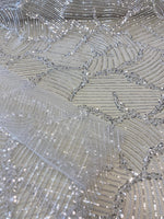 Load image into Gallery viewer, Silver Sequin Embroidered Fabric – Luxury Mesh Lace Material for Dresses, Gowns, Costumes &amp; Event Decor
