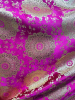 Load image into Gallery viewer, Luxury Fuchsia &amp; Gold Brocade Jacquard Fabric – Metallic Floral Medallion Pattern – Upholstery, Costume, Drapery, Sewing Material by the Yar
