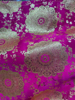 Load image into Gallery viewer, Luxury Fuchsia &amp; Gold Brocade Jacquard Fabric – Metallic Floral Medallion Pattern – Upholstery, Costume, Drapery, Sewing Material by the Yar
