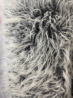 Load image into Gallery viewer, Light Gray Mongolian Tips Faux Fur Fabric on Gray Backing | Long Pile Shaggy Fur by the Yard
