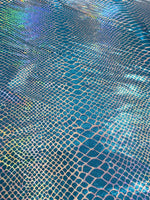 Load image into Gallery viewer, Turquoise hologram Giant Snake Scales Spandex Fabric 4 way stretch 58" wide
