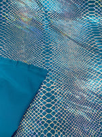 Load image into Gallery viewer, Turquoise hologram Giant Snake Scales Spandex Fabric 4 way stretch 58" wide
