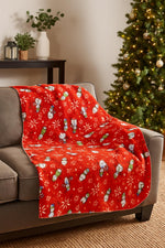 Load image into Gallery viewer, Cozy Red Snowman Fleece Throw Blanket – Soft Christmas Blanket for Sofa or Bed, Holiday Winter Decor 50" x 60"
