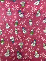 Load image into Gallery viewer, Pink Snowman Fleece Fabric | Cozy Christmas Winter Print | Soft Anti-Pill Fleece by the Yard
