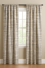 Load image into Gallery viewer, Textured Chenille Fabric by the Yard – Neutral Cream and Black Upholstery Material, Modern Geometric Design for Sofa, Pillows &amp; Chairs
