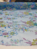 Load image into Gallery viewer, Sparkling Floral Glitter Mesh Fabric On blue Embroidered Lace | Glitter Tulle Fabric for Dresses, Gowns, Crafts &amp; Special Events

