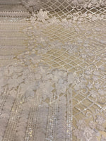 Load image into Gallery viewer, White 3D Floral Sequin Lace Fabric on Mesh – Wedding Dress Lace • Bridal Gown Material • Luxury Embroidery Fabric by the Yard
