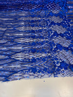 Load image into Gallery viewer, Royal blue 3D Floral Sequin Lace Fabric on Mesh – Wedding Dress Lace • Bridal Gown Material • Luxury Embroidery Fabric by the Yard
